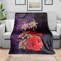 Pasifika Festival Blanket Plumeria Turtles with Hibiscus - Polynesian Art Tattoo Purple Color LT03 - Polynesian Pride