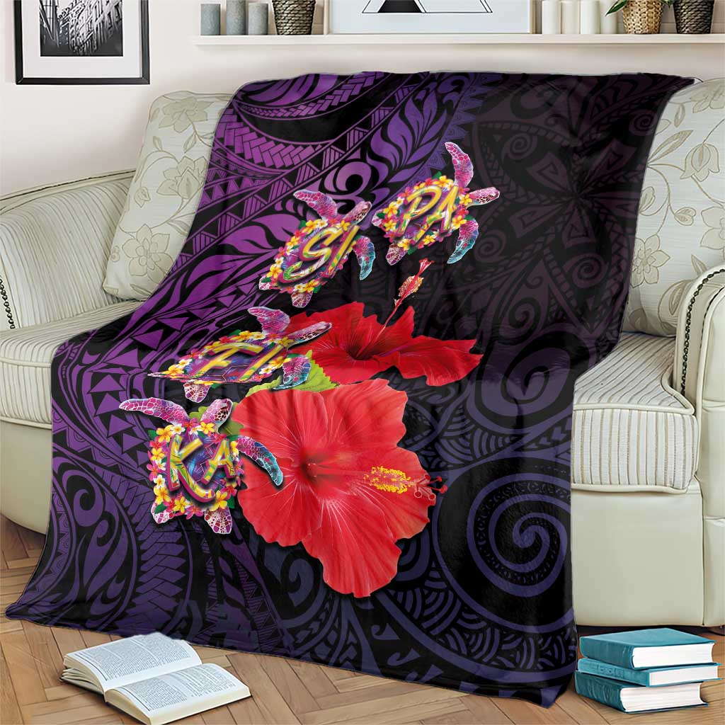 Pasifika Festival Blanket Plumeria Turtles with Hibiscus - Polynesian Art Tattoo Purple Color LT03 - Polynesian Pride