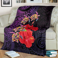 Pasifika Festival Blanket Plumeria Turtles with Hibiscus - Polynesian Art Tattoo Purple Color LT03 - Polynesian Pride