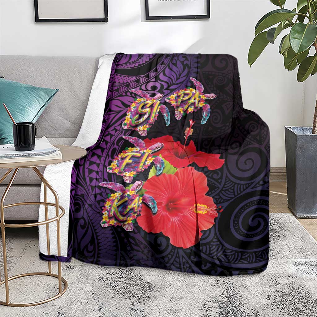 Pasifika Festival Blanket Plumeria Turtles with Hibiscus - Polynesian Art Tattoo Purple Color LT03 - Polynesian Pride