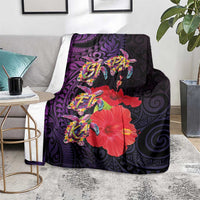 Pasifika Festival Blanket Plumeria Turtles with Hibiscus - Polynesian Art Tattoo Purple Color LT03 - Polynesian Pride