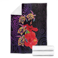 Pasifika Festival Blanket Plumeria Turtles with Hibiscus - Polynesian Art Tattoo Purple Color LT03 - Polynesian Pride