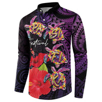 Pasifika Festival Button Sweatshirt Plumeria Turtles with Hibiscus - Polynesian Art Tattoo Purple Color LT03 - Polynesian Pride