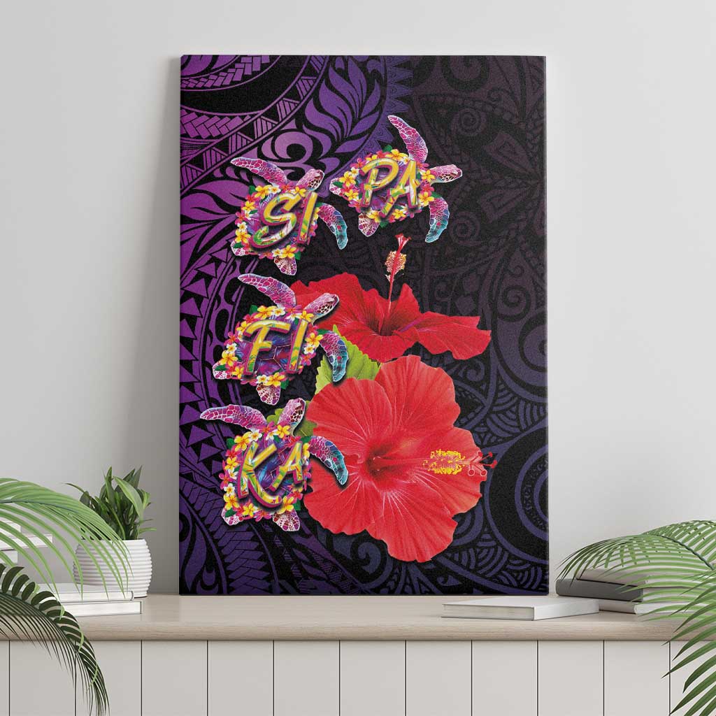 Pasifika Festival Canvas Wall Art Plumeria Turtles with Hibiscus - Polynesian Art Tattoo Purple Color LT03 - Polynesian Pride