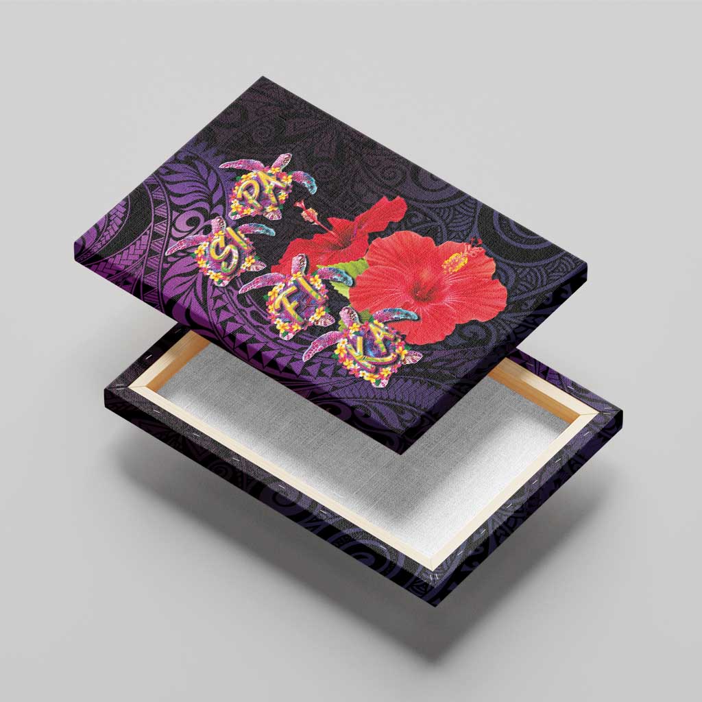 Pasifika Festival Canvas Wall Art Plumeria Turtles with Hibiscus - Polynesian Art Tattoo Purple Color LT03 - Polynesian Pride