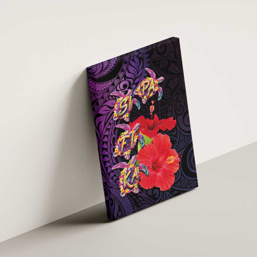 Pasifika Festival Canvas Wall Art Plumeria Turtles with Hibiscus - Polynesian Art Tattoo Purple Color LT03 - Polynesian Pride