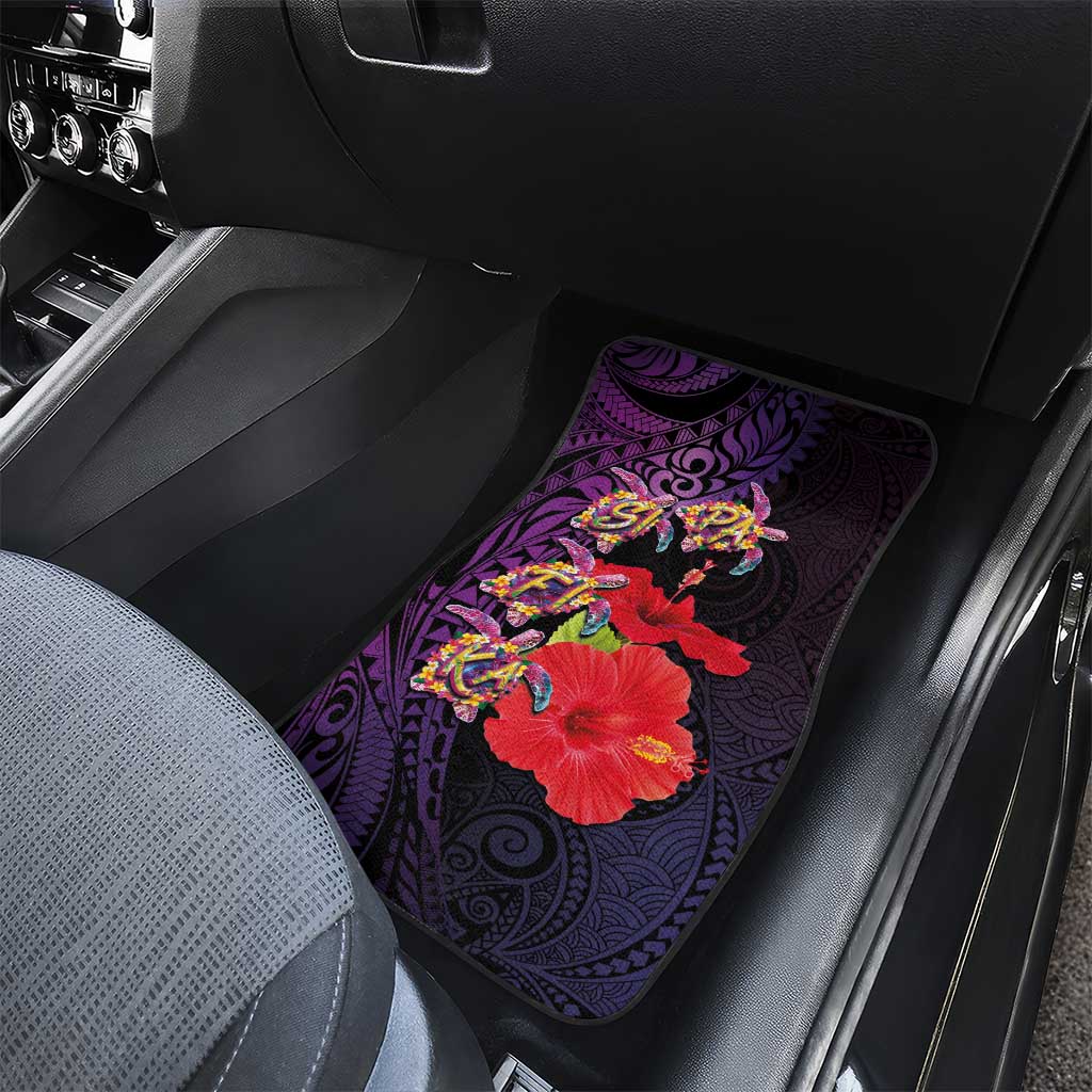 Pasifika Festival Car Mats Plumeria Turtles with Hibiscus - Polynesian Art Tattoo Purple Color LT03 - Polynesian Pride