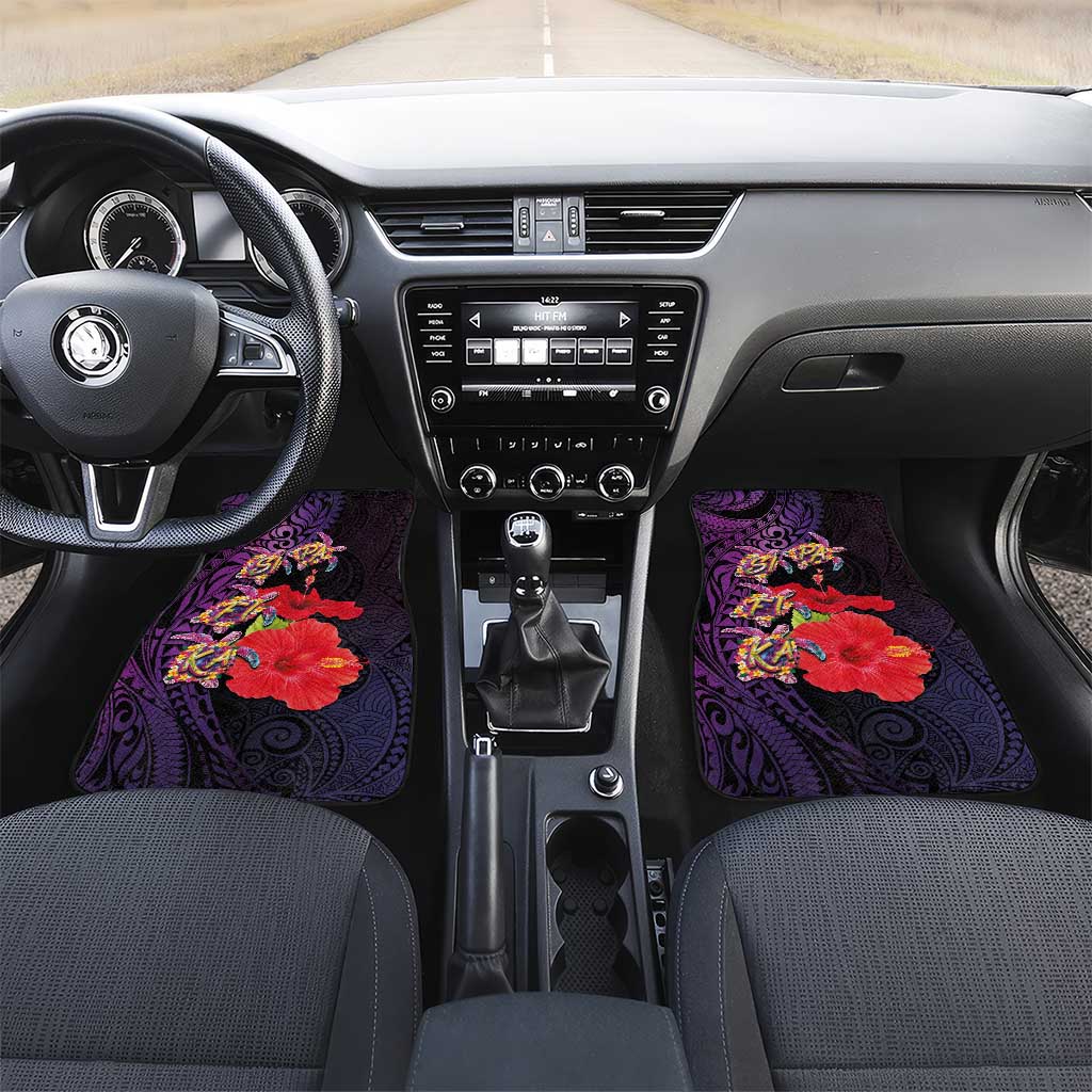 Pasifika Festival Car Mats Plumeria Turtles with Hibiscus - Polynesian Art Tattoo Purple Color LT03 Set 2pcs - Front Purple - Polynesian Pride