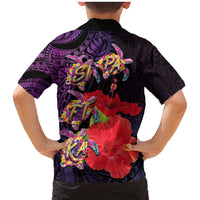 Pasifika Festival Family Matching Mermaid Dress and Hawaiian Shirt Plumeria Turtles with Hibiscus - Polynesian Art Tattoo Purple Color LT03 - Polynesian Pride