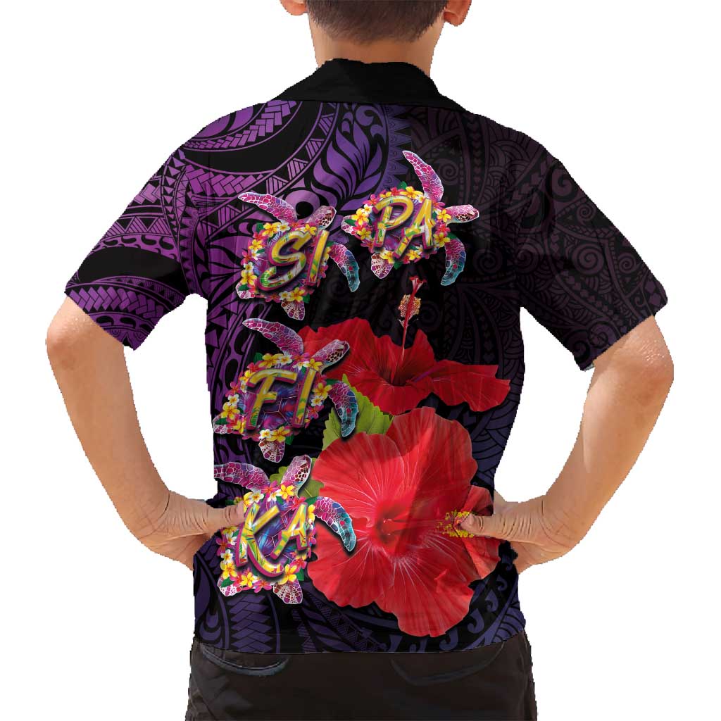 Pasifika Festival Family Matching Off Shoulder Maxi Dress and Hawaiian Shirt Plumeria Turtles with Hibiscus - Polynesian Art Tattoo Purple Color LT03 - Polynesian Pride