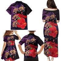 Pasifika Festival Family Matching Puletasi and Hawaiian Shirt Plumeria Turtles with Hibiscus - Polynesian Art Tattoo Purple Color LT03 - Polynesian Pride