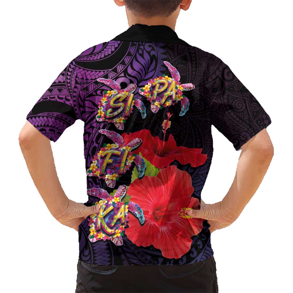 Pasifika Festival Family Matching Short Sleeve Bodycon Dress and Hawaiian Shirt Plumeria Turtles with Hibiscus - Polynesian Art Tattoo Purple Color LT03 - Polynesian Pride