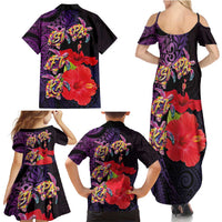 Pasifika Festival Family Matching Summer Maxi Dress and Hawaiian Shirt Plumeria Turtles with Hibiscus - Polynesian Art Tattoo Purple Color LT03 - Polynesian Pride