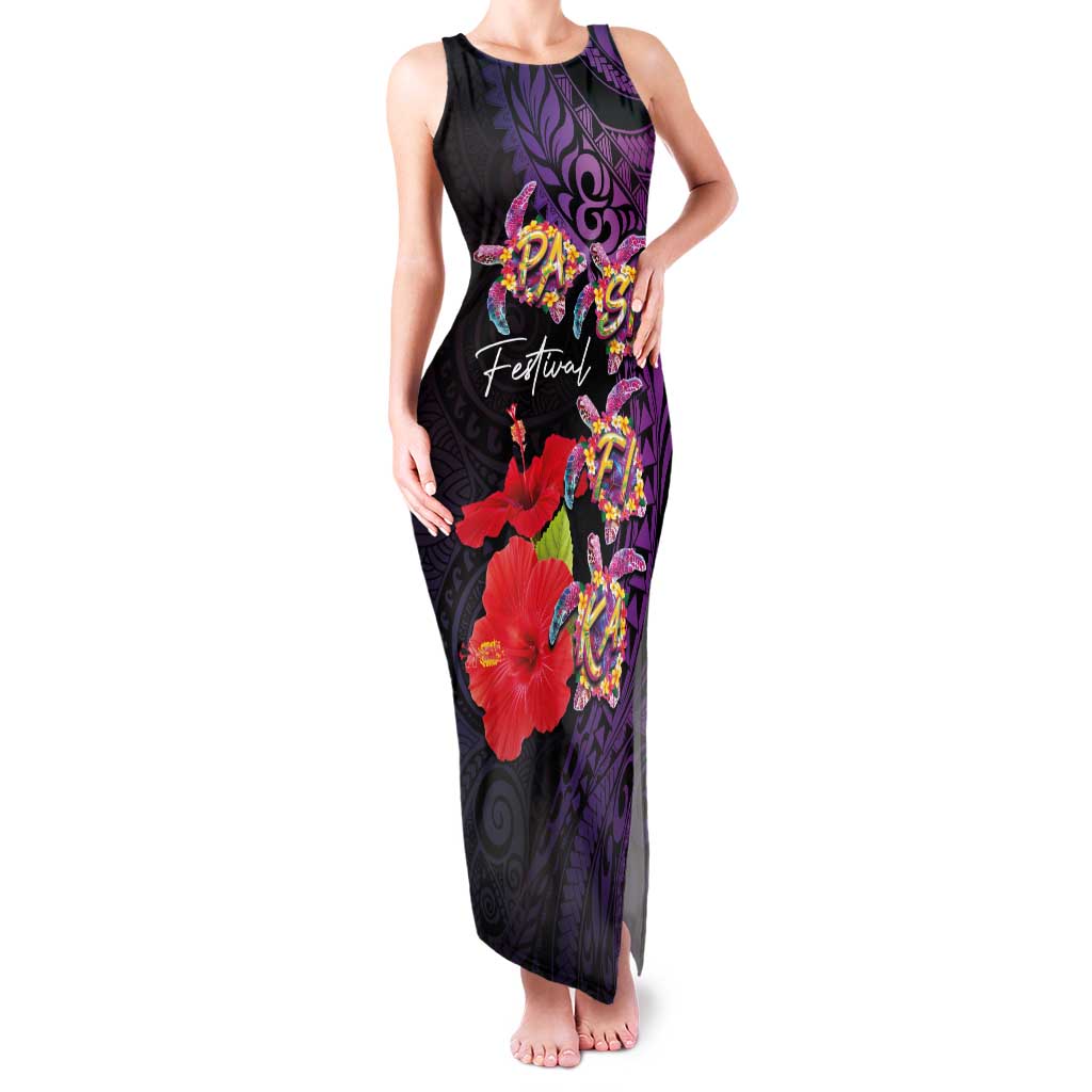 Pasifika Festival Family Matching Tank Maxi Dress and Hawaiian Shirt Plumeria Turtles with Hibiscus - Polynesian Art Tattoo Purple Color LT03 Mom's Dress Purple - Polynesian Pride