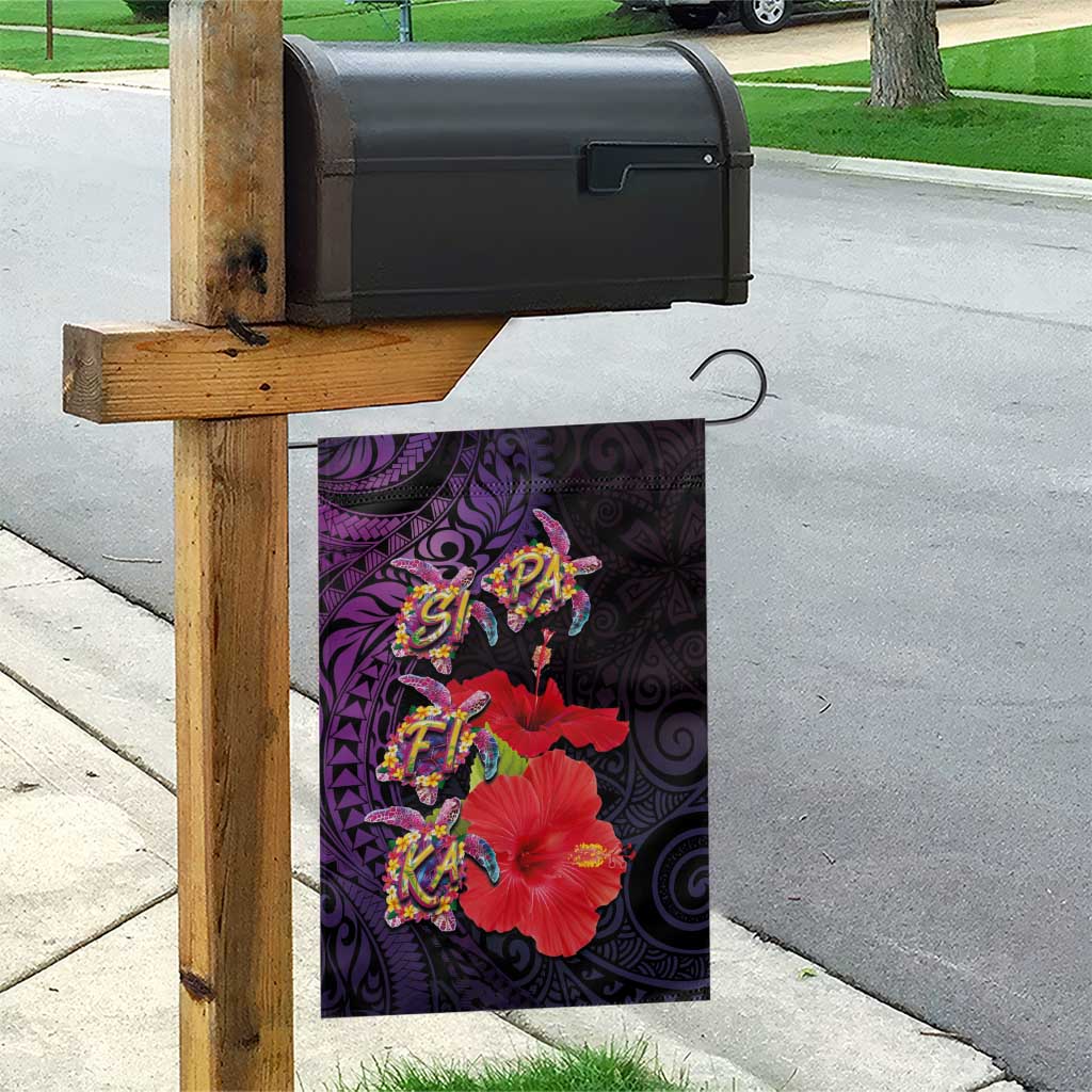 Pasifika Festival Garden Flag Plumeria Turtles with Hibiscus - Polynesian Art Tattoo Purple Color LT03 - Polynesian Pride