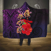 Pasifika Festival Hooded Blanket Plumeria Turtles with Hibiscus - Polynesian Art Tattoo Purple Color LT03 - Polynesian Pride
