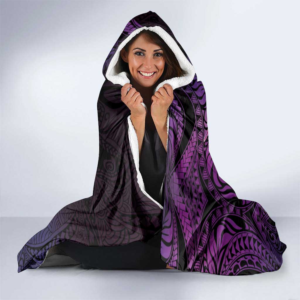 Pasifika Festival Hooded Blanket Plumeria Turtles with Hibiscus - Polynesian Art Tattoo Purple Color LT03 - Polynesian Pride