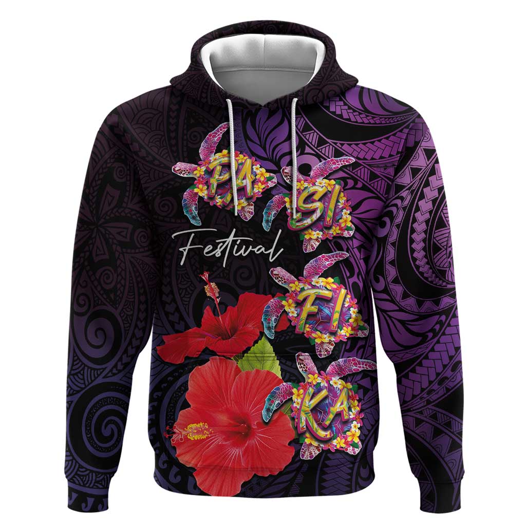 Pasifika Festival Hoodie Plumeria Turtles with Hibiscus - Polynesian Art Tattoo Purple Color LT03 Pullover Hoodie Purple - Polynesian Pride