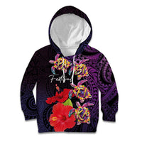 Pasifika Festival Kid Hoodie Plumeria Turtles with Hibiscus - Polynesian Art Tattoo Purple Color LT03 Hoodie Purple - Polynesian Pride