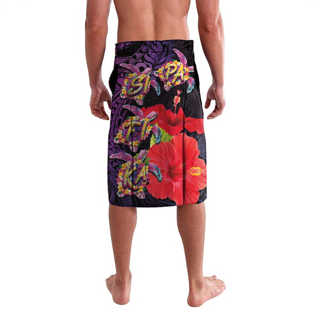Pasifika Festival Lavalava Plumeria Turtles with Hibiscus - Polynesian Art Tattoo Purple Color LT03 - Polynesian Pride