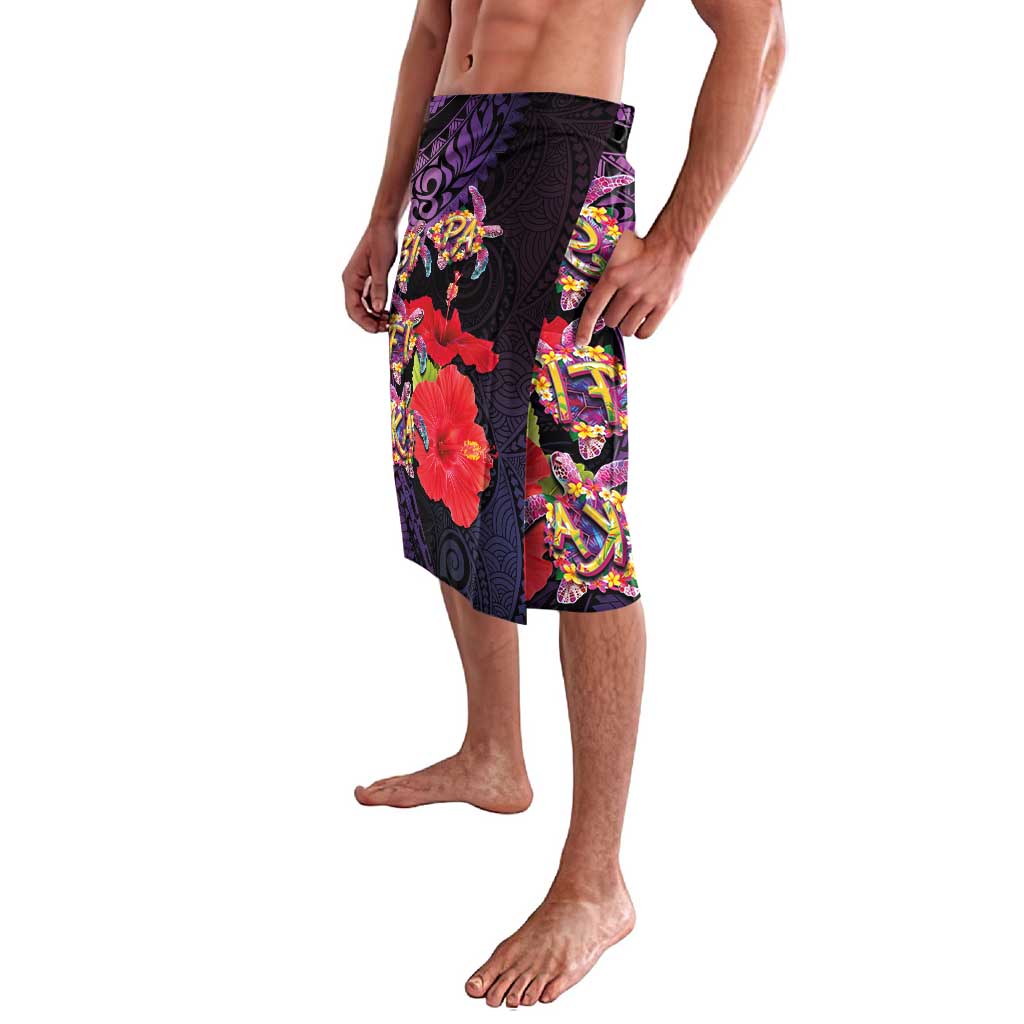Pasifika Festival Lavalava Plumeria Turtles with Hibiscus - Polynesian Art Tattoo Purple Color LT03 - Polynesian Pride