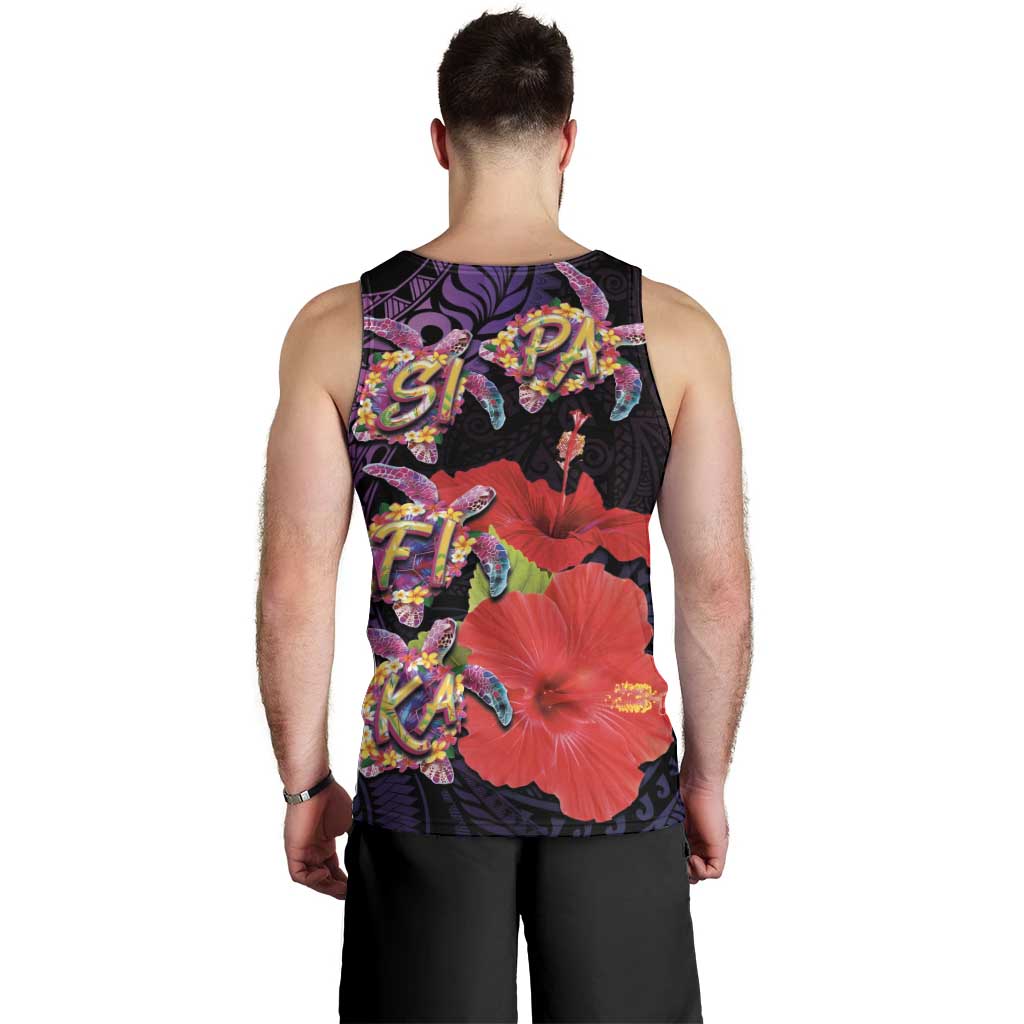 Pasifika Festival Men Tank Top Plumeria Turtles with Hibiscus - Polynesian Art Tattoo Purple Color LT03 - Polynesian Pride