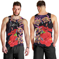 Pasifika Festival Men Tank Top Plumeria Turtles with Hibiscus - Polynesian Art Tattoo Purple Color LT03 - Polynesian Pride