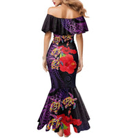 Pasifika Festival Mermaid Dress Plumeria Turtles with Hibiscus - Polynesian Art Tattoo Purple Color LT03 - Polynesian Pride