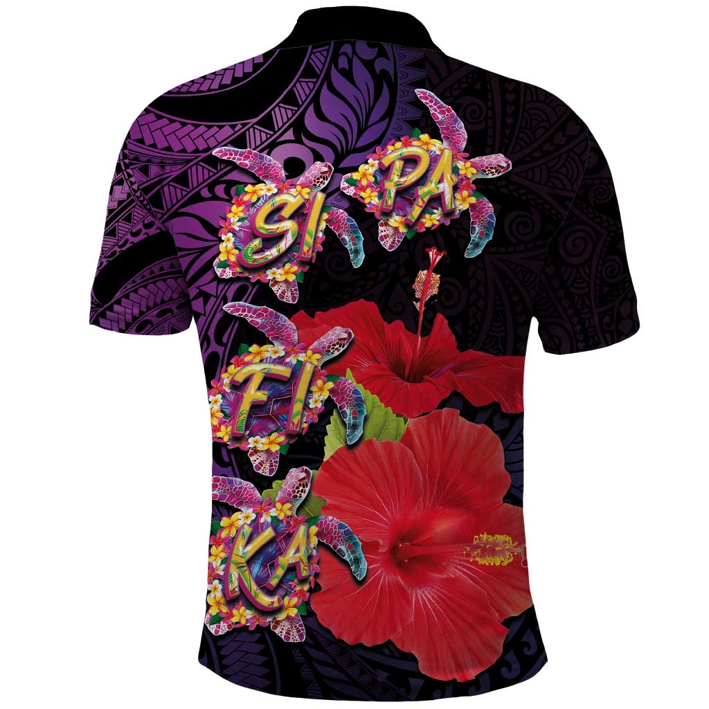 Pasifika Festival Polo Shirt Plumeria Turtles with Hibiscus - Polynesian Art Tattoo Purple Color LT03 - Polynesian Pride
