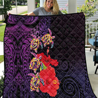 Pasifika Festival Quilt Plumeria Turtles with Hibiscus - Polynesian Art Tattoo Purple Color LT03 Purple - Polynesian Pride