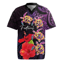 Pasifika Festival Rugby Jersey Plumeria Turtles with Hibiscus - Polynesian Art Tattoo Purple Color LT03 Purple - Polynesian Pride