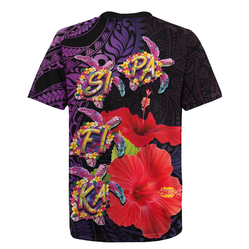 Pasifika Festival Rugby Jersey Plumeria Turtles with Hibiscus - Polynesian Art Tattoo Purple Color LT03 - Polynesian Pride