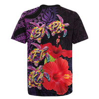 Pasifika Festival Rugby Jersey Plumeria Turtles with Hibiscus - Polynesian Art Tattoo Purple Color LT03 - Polynesian Pride