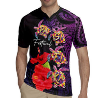 Pasifika Festival Rugby Jersey Plumeria Turtles with Hibiscus - Polynesian Art Tattoo Purple Color LT03 - Polynesian Pride