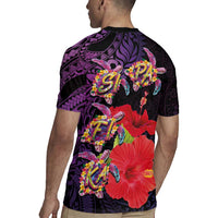 Pasifika Festival Rugby Jersey Plumeria Turtles with Hibiscus - Polynesian Art Tattoo Purple Color LT03 - Polynesian Pride
