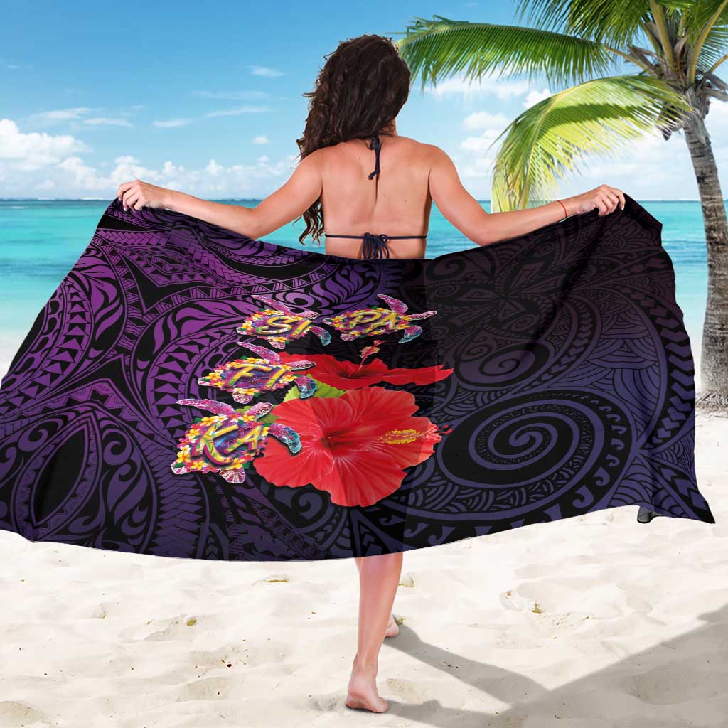 Pasifika Festival Sarong Plumeria Turtles with Hibiscus - Polynesian Art Tattoo Purple Color LT03 - Polynesian Pride