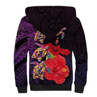 Pasifika Festival Sherpa Hoodie Plumeria Turtles with Hibiscus - Polynesian Art Tattoo Purple Color LT03 - Polynesian Pride
