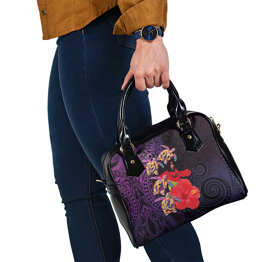 Pasifika Festival Shoulder Handbag Plumeria Turtles with Hibiscus - Polynesian Art Tattoo Purple Color LT03 - Polynesian Pride