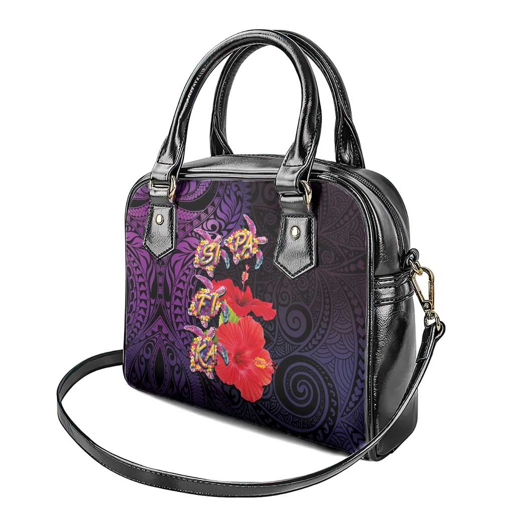 Pasifika Festival Shoulder Handbag Plumeria Turtles with Hibiscus - Polynesian Art Tattoo Purple Color LT03 - Polynesian Pride