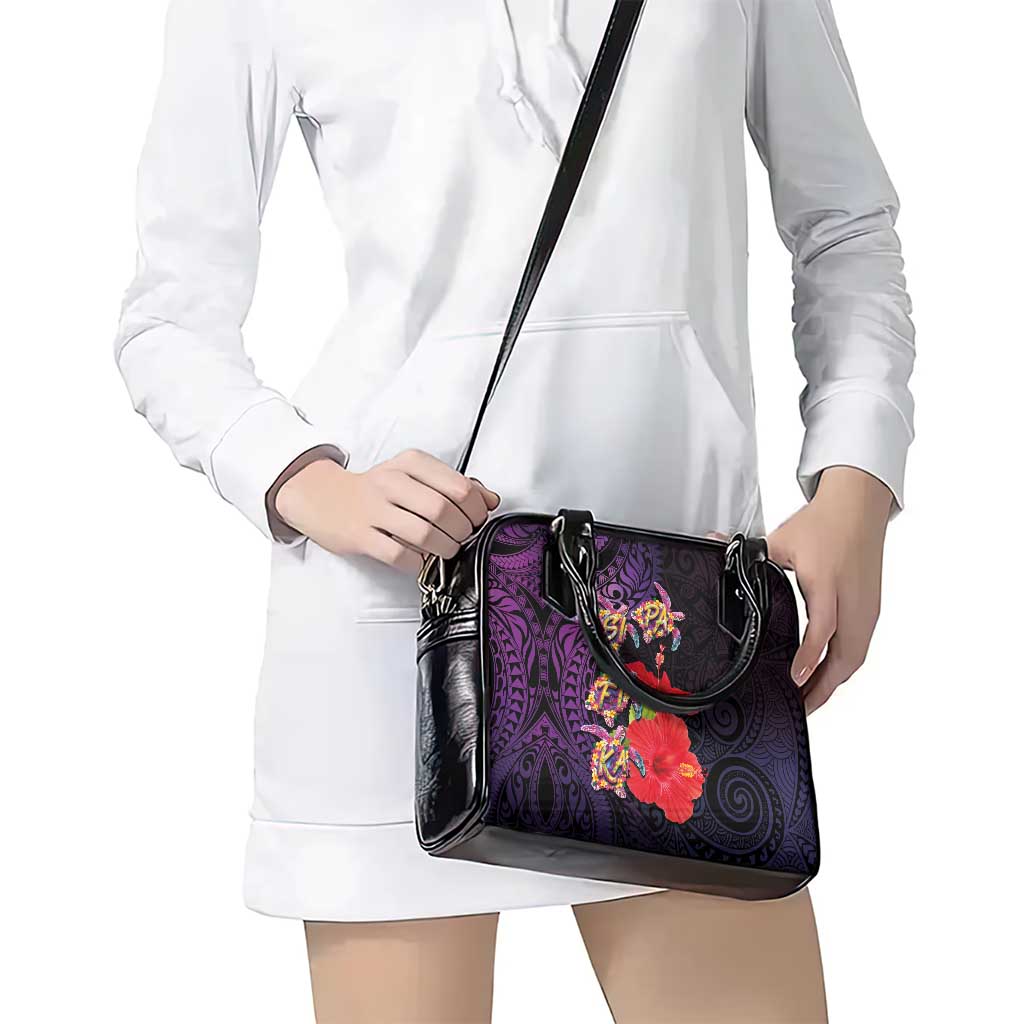 Pasifika Festival Shoulder Handbag Plumeria Turtles with Hibiscus - Polynesian Art Tattoo Purple Color LT03 - Polynesian Pride