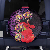 Pasifika Festival Spare Tire Cover Plumeria Turtles with Hibiscus - Polynesian Art Tattoo Purple Color LT03 - Polynesian Pride