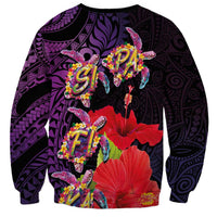 Pasifika Festival Sweatshirt Plumeria Turtles with Hibiscus - Polynesian Art Tattoo Purple Color LT03 - Polynesian Pride