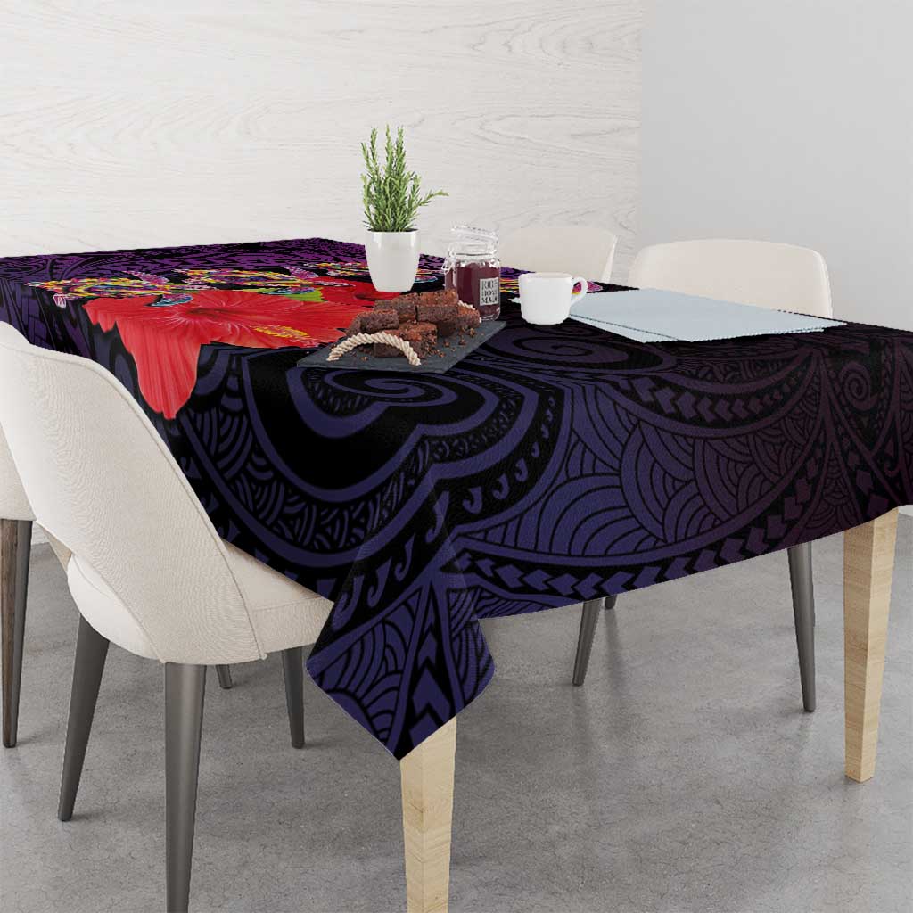 Pasifika Festival Tablecloth Plumeria Turtles with Hibiscus - Polynesian Art Tattoo Purple Color LT03 - Polynesian Pride