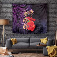 Pasifika Festival Tapestry Plumeria Turtles with Hibiscus - Polynesian Art Tattoo Purple Color LT03 Purple - Polynesian Pride