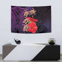Pasifika Festival Tapestry Plumeria Turtles with Hibiscus - Polynesian Art Tattoo Purple Color LT03 - Polynesian Pride