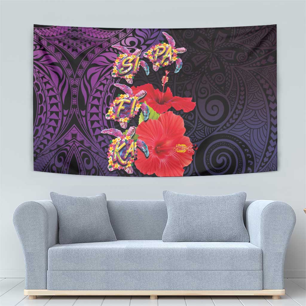 Pasifika Festival Tapestry Plumeria Turtles with Hibiscus - Polynesian Art Tattoo Purple Color LT03 - Polynesian Pride