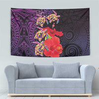 Pasifika Festival Tapestry Plumeria Turtles with Hibiscus - Polynesian Art Tattoo Purple Color LT03 - Polynesian Pride