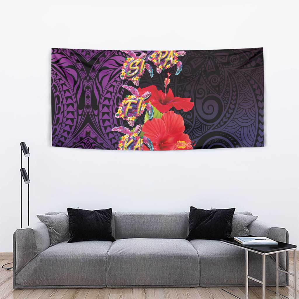 Pasifika Festival Tapestry Plumeria Turtles with Hibiscus - Polynesian Art Tattoo Purple Color LT03 - Polynesian Pride