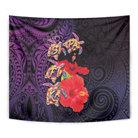 Pasifika Festival Tapestry Plumeria Turtles with Hibiscus - Polynesian Art Tattoo Purple Color LT03 - Polynesian Pride