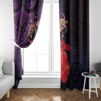 Pasifika Festival Window Curtain Plumeria Turtles with Hibiscus - Polynesian Art Tattoo Purple Color LT03 - Polynesian Pride